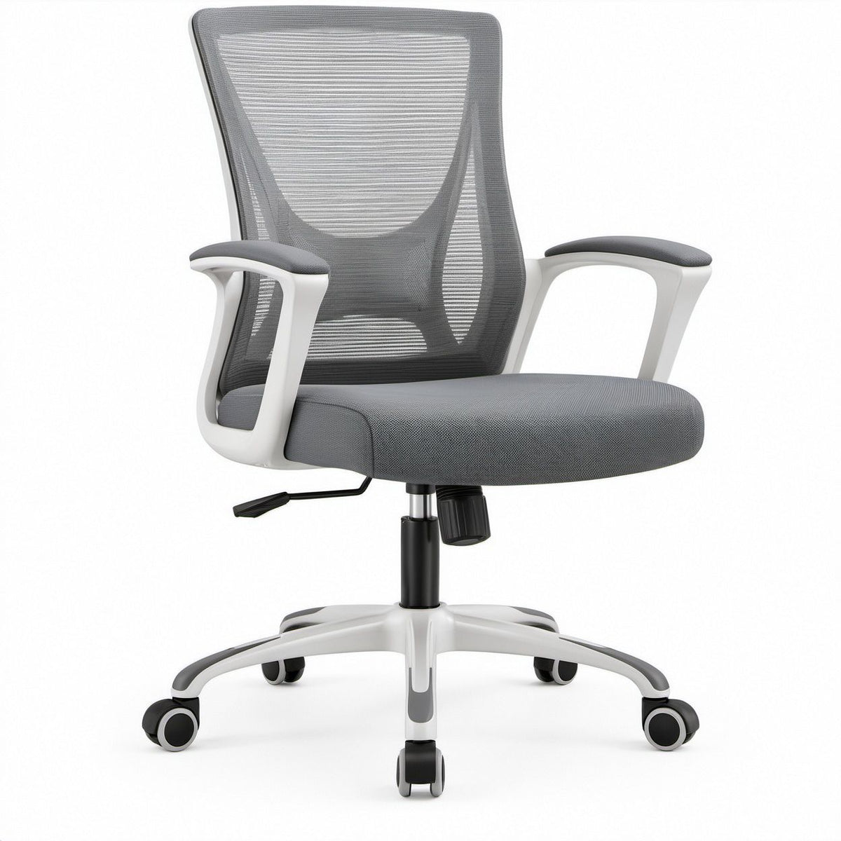 Sedia da ufficio ergonomica girevole grigia, bianca e nera con schienale alto in rete, 64 x 64 x 112-122 cm