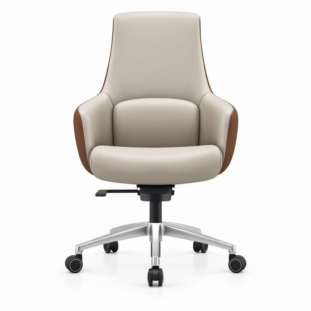 Sedia da ufficio girevole regolabile in similpelle beige e marrone 65 x 65 x 112-122 cm