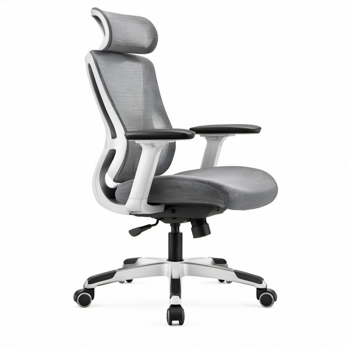 Sedia ergonomica girevole in rete grigia con poggiatesta, 68 x 68 x 120-130 cm