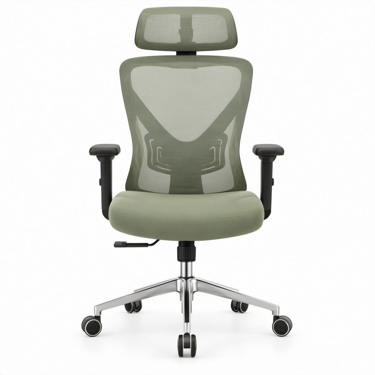 Sedia ergonomica da ufficio in rete Verde Salvia con poggiatesta, 64 x 64 x 116-126 cm