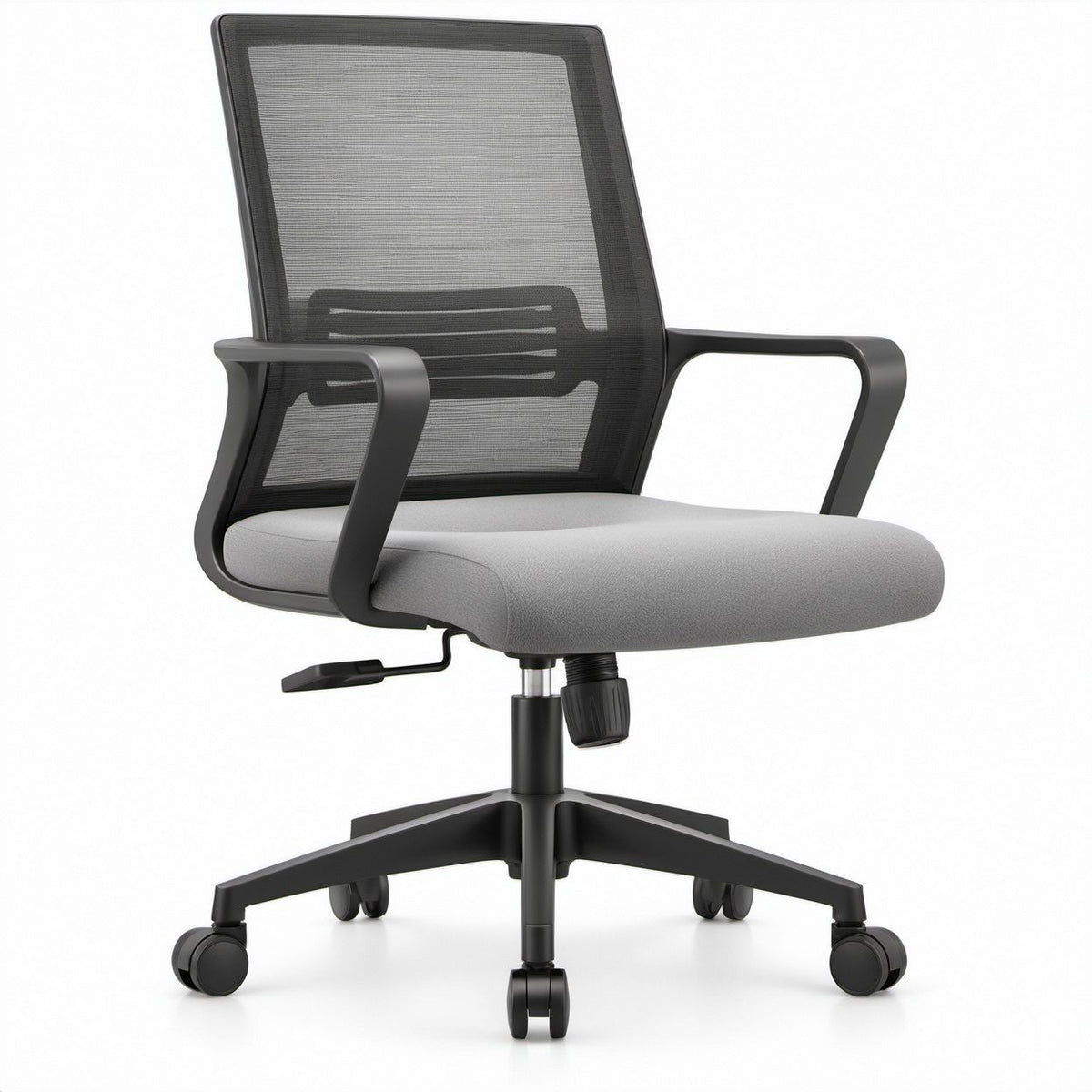 Sedia da ufficio ergonomica girevole grigia e nera in rete con braccioli, 62 x 62 x 96-106 cm