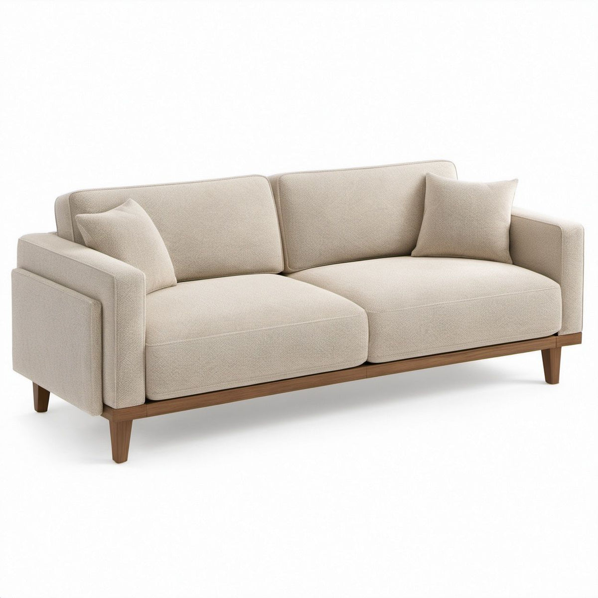 Divano lineare 2 posti beige e noce in poliestere, 170 x 88 x 82 cm
