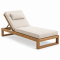 Lettino prendisole in teak massello marrone naturale e beige con schienale regolabile, 200 x 75 x 35 cm