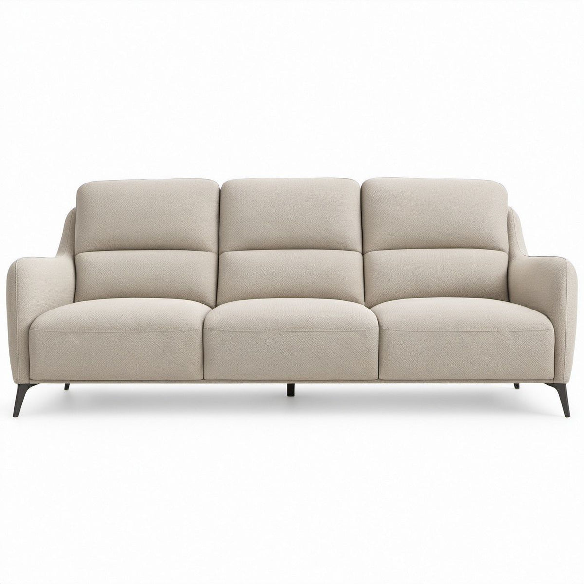 Divano 3 Posti Beige con Piedi Neri in Acciaio, 220 x 90 x 88 cm