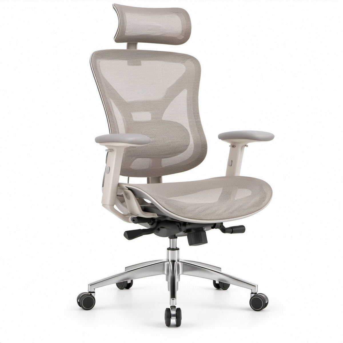 Sedia ergonomica girevole in rete grigio tortora con poggiatesta, 68 x 68 x 118-128 cm