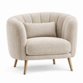 Poltrona arrotondata beige in bouclé con gambe color ottone, 78 x 75 x 76 cm