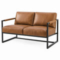 Divano 2 Posti in Pelle PU Marrone con Struttura in Acciaio Nero, 130 x 75 x 82 cm