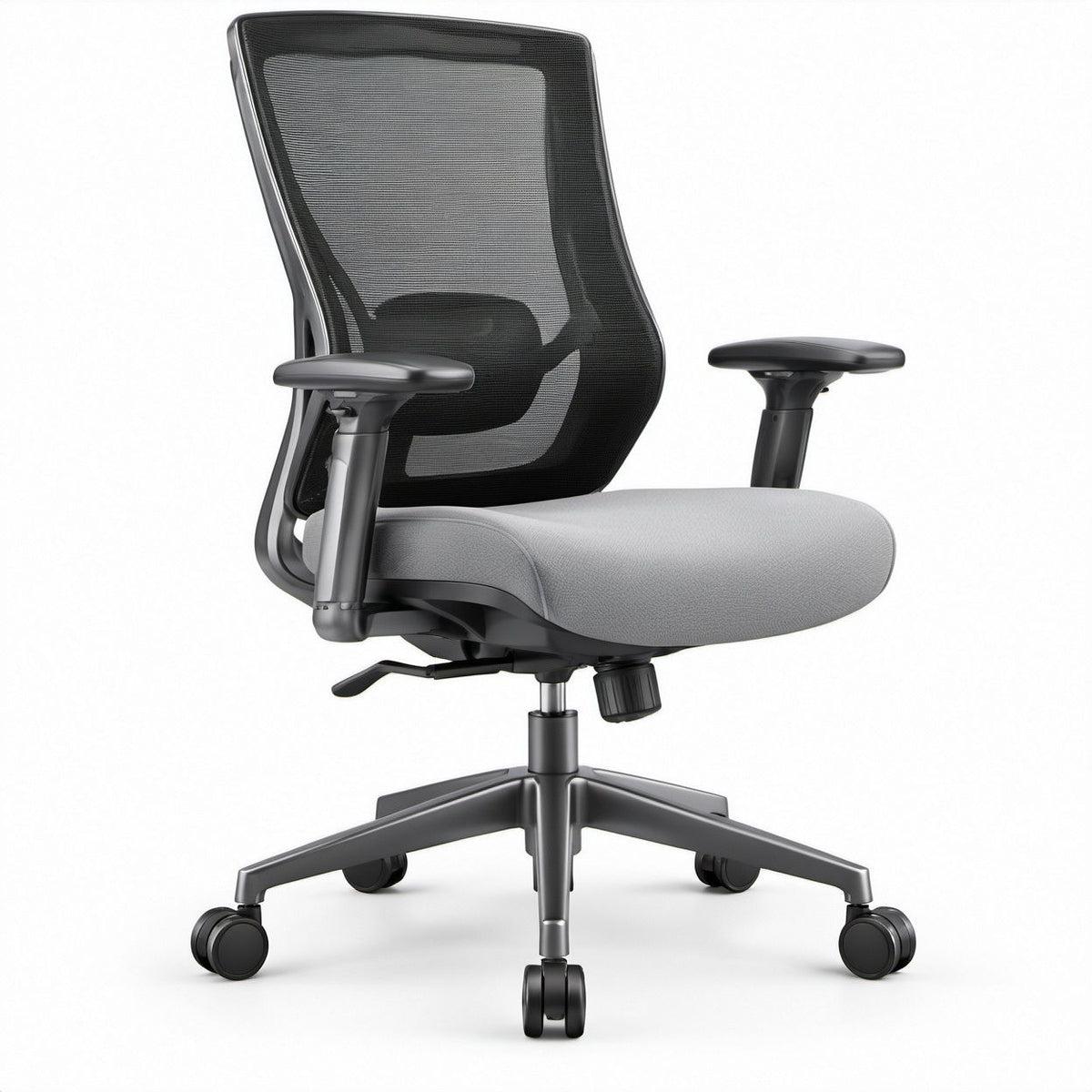 Sedia ergonomica girevole con schienale alto in rete nera e seduta grigia, 66 x 66 x 114-124 cm
