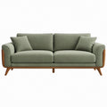 Divano lineare a 3 posti verde salvia con dettagli marrone noce, 210 x 90 x 85 cm