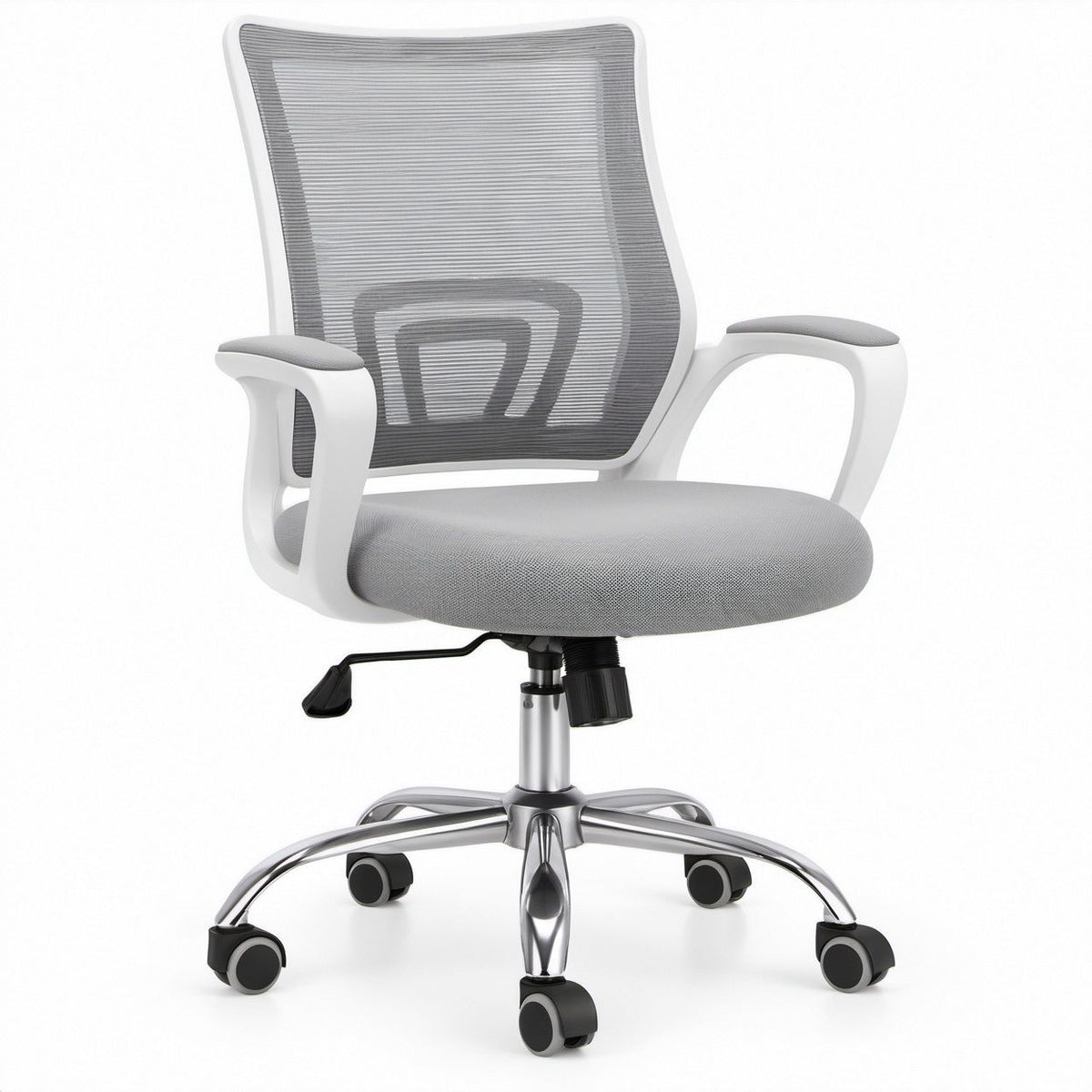 Sedia da ufficio ergonomica girevole in rete Grigio/Bianco con base cromata Argento, 64 x 64 x 112-122 cm