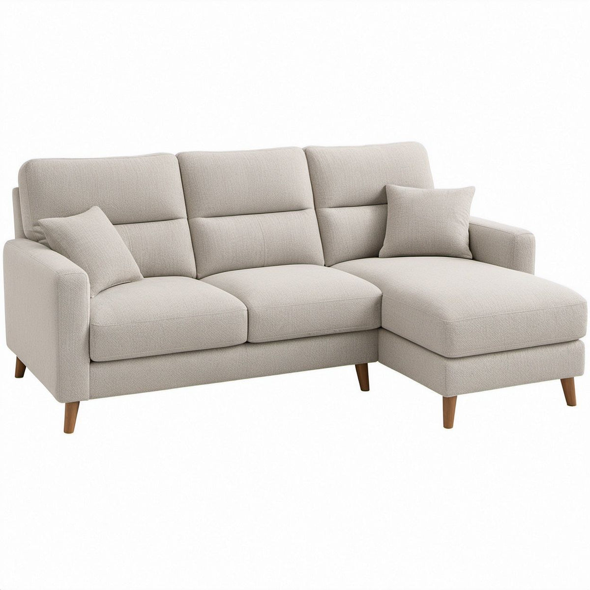 Divano angolare 3 posti con chaise longue destra, beige e marrone, 240 x 155 x 88 cm