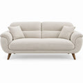 Divano lineare 3 posti in bouclé beige con gambe marroni, 220 x 95 x 85 cm