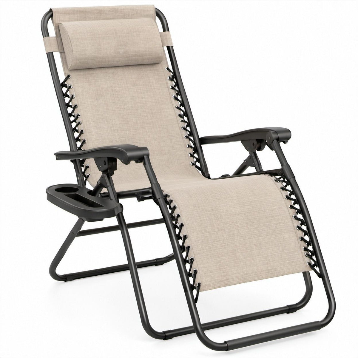 Sedia relax reclinabile pieghevole Beige/Nero 165 x 65 x 110 cm