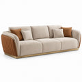 Divano 3 Posti Beige e Marrone con Base Oro, 240 x 100 x 82 cm