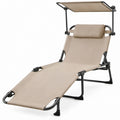 Lettino prendisole reclinabile beige e nero con parasole regolabile, 188 x 58 x 30 cm